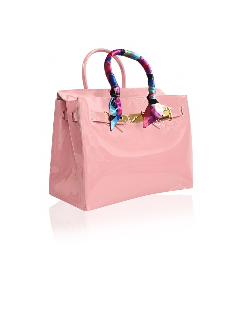 New Blush Pink Jelly Satchel Bag with Scarf Handle & Gold Hardware